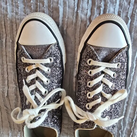 Dark Silver Glitter converse Chuck Taylor All Star Low Tops  7 1/2 - Picture 6 of 13